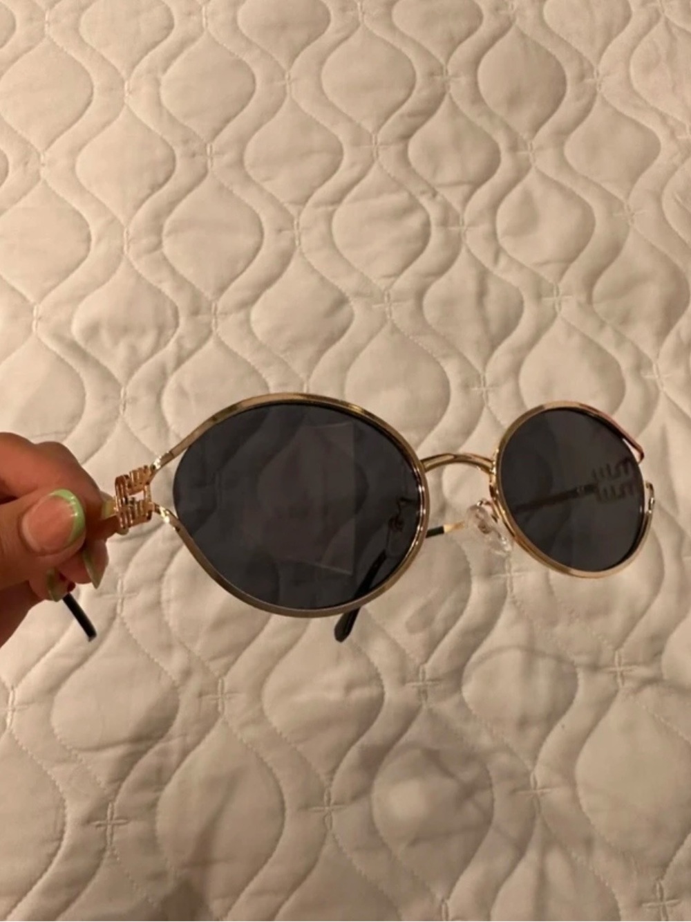 Miu Miu Gold Round Sunglasses with Dark Lenses